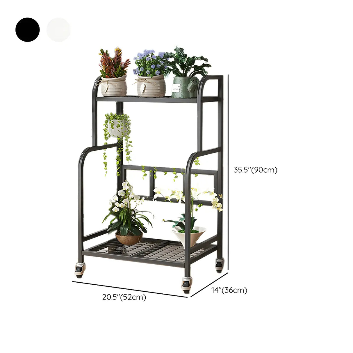Stylish Rectangle Metal Black Plant Stand with Wheels 