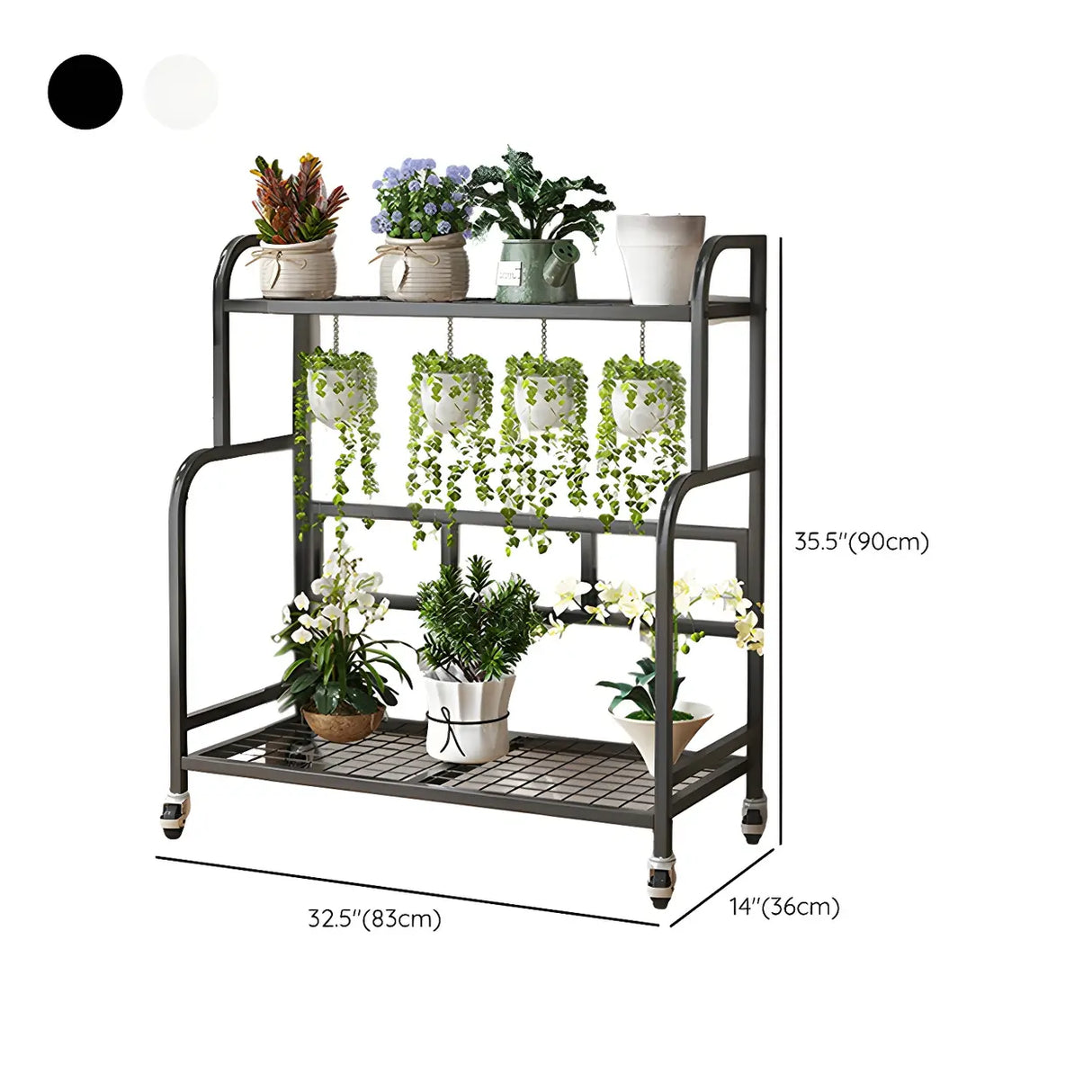 Stylish Rectangle Metal Black Plant Stand with Wheels Image - 27