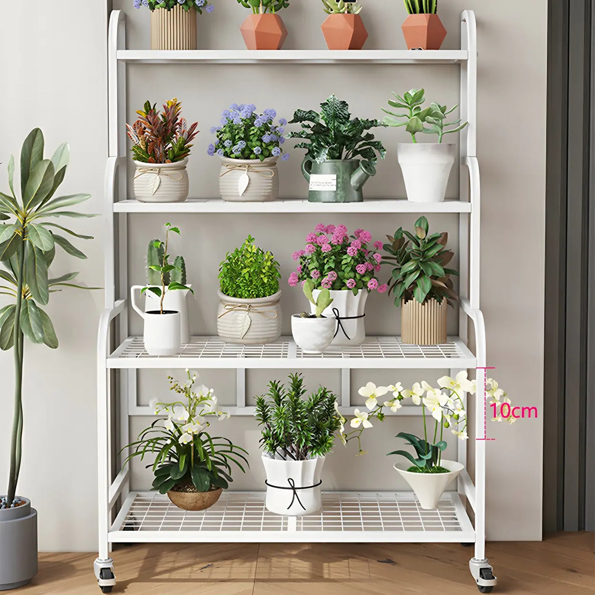 Stylish Rectangle Metal Black Plant Stand with Wheels Image - 6