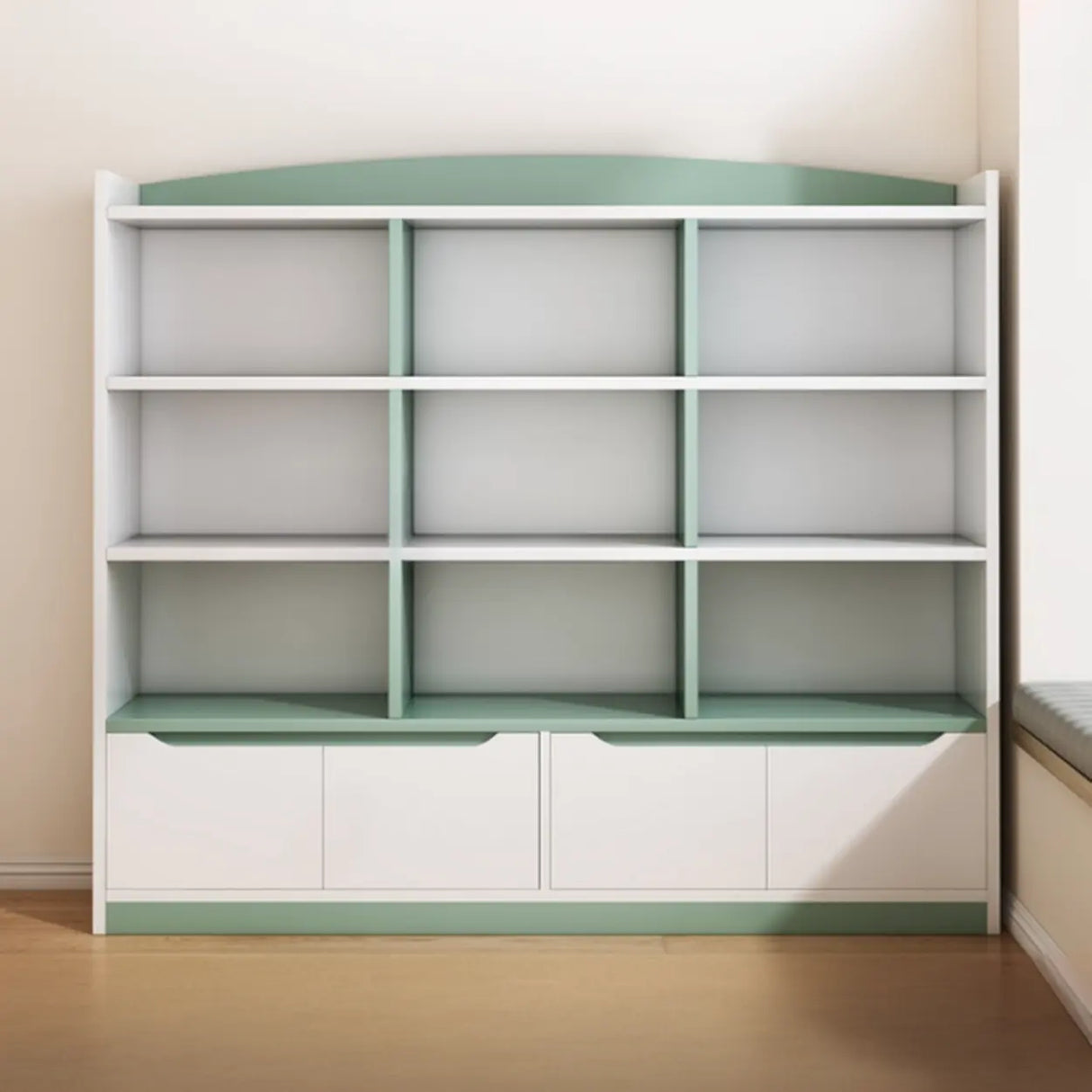 Stylish Rectangular Wooden Closed Bookcase Pink-White Image - 11