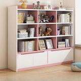 Stylish Rectangular Wooden Closed Bookcase Pink-White Image - 15