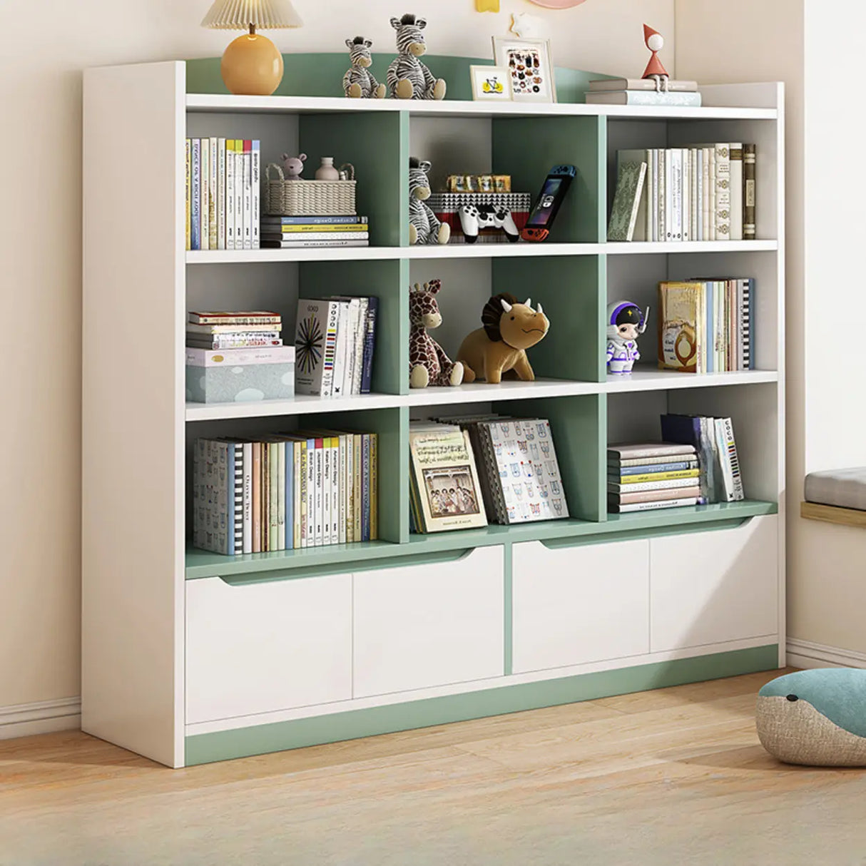 Stylish Rectangular Wooden Closed Bookcase Pink-White Image - 16