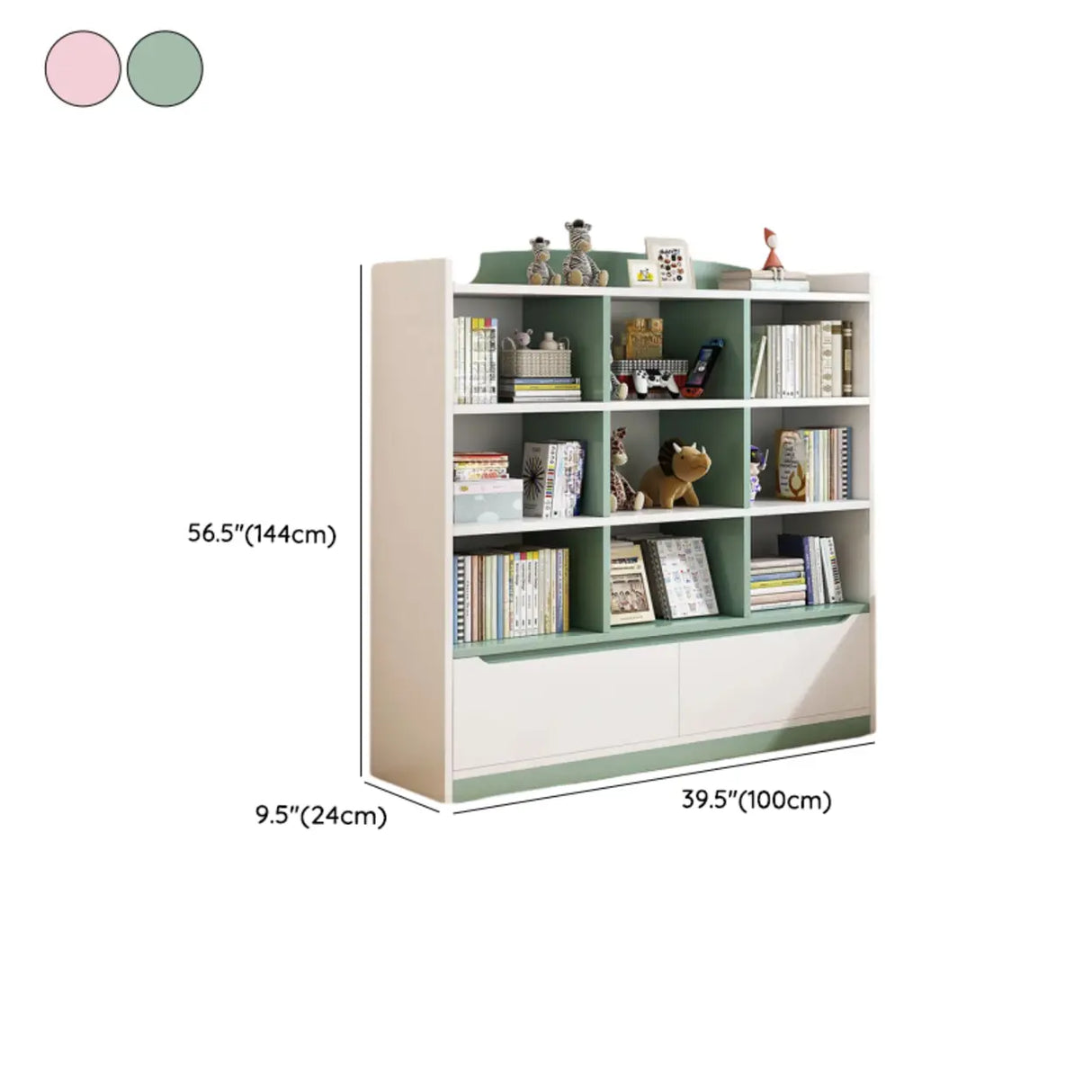 Stylish Rectangular Wooden Closed Bookcase Pink-White Image - 22