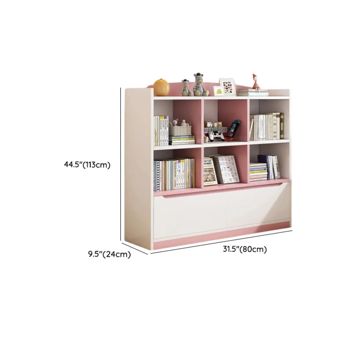 Stylish Rectangular Wooden Closed Bookcase Pink-White Image - 25