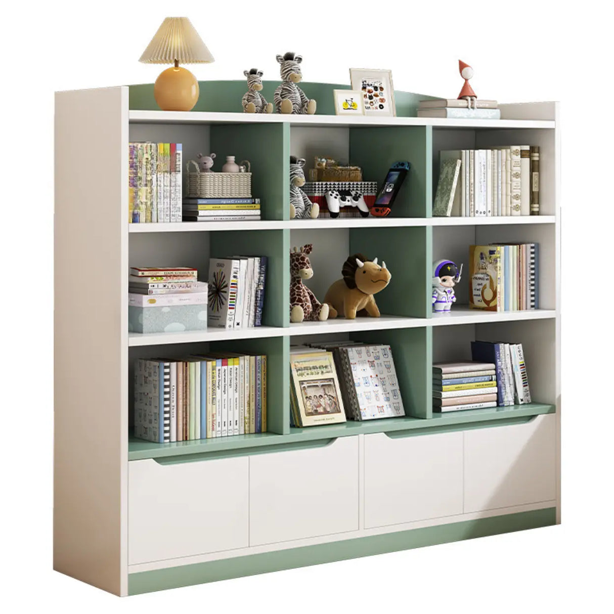 Stylish Rectangular Wooden Closed Bookcase Pink-White Image - 5