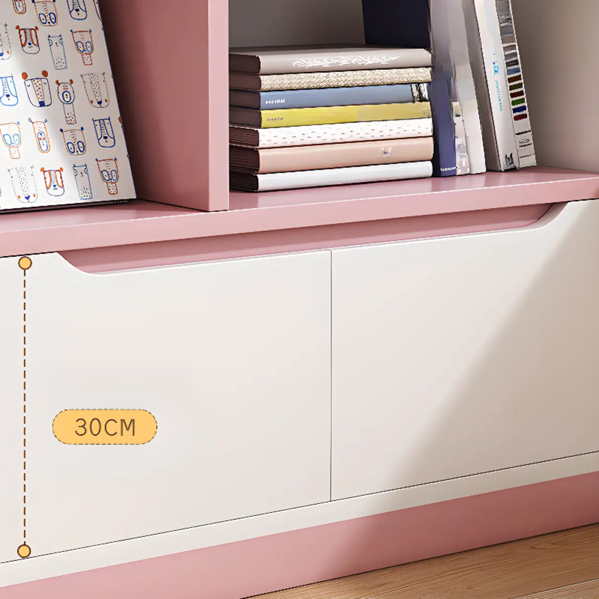 Stylish Rectangular Wooden Closed Bookcase Pink-White Image - 8