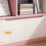 Stylish Rectangular Wooden Closed Bookcase Pink-White Image - 8
