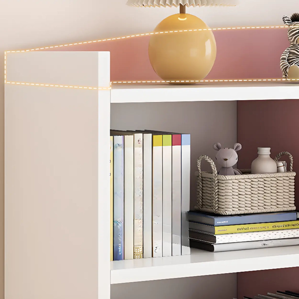 Stylish Rectangular Wooden Closed Bookcase Pink-White Image - 9