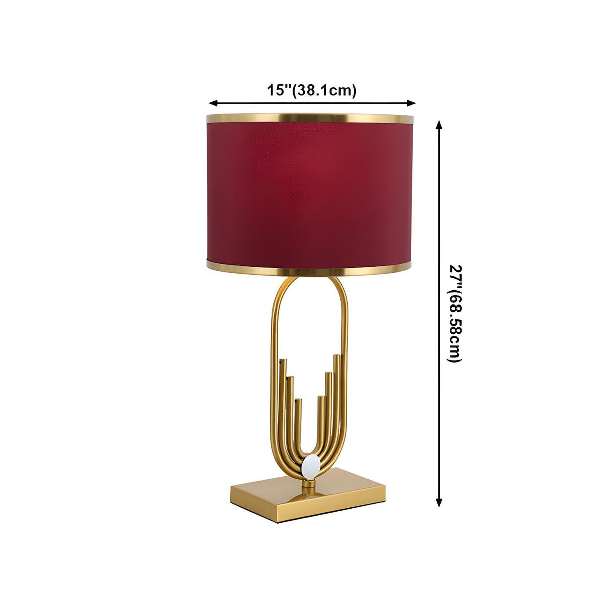 Stylish Red Fabric Drum Shade Art Metal Base Table Lamp Image - 14