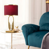Stylish Red Fabric Drum Shade Art Metal Base Table Lamp Image - 3