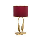 Stylish Red Fabric Drum Shade Art Metal Base Table Lamp Image - 5