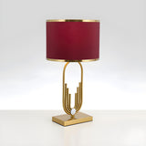 Stylish Red Fabric Drum Shade Art Metal Base Table Lamp Image - 6