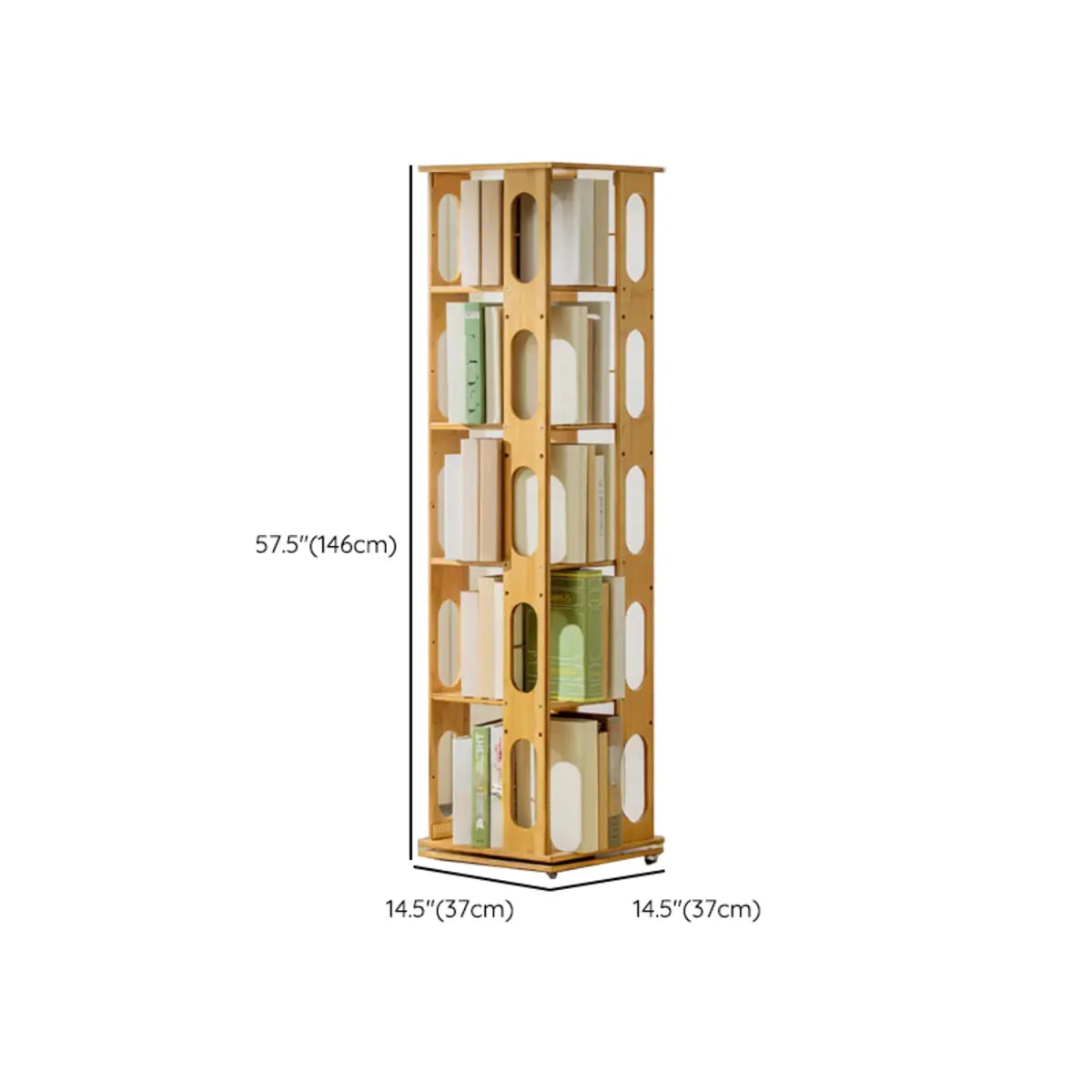 Stylish Rotating Square Wood Narrow Storage Bookcase Image - 14