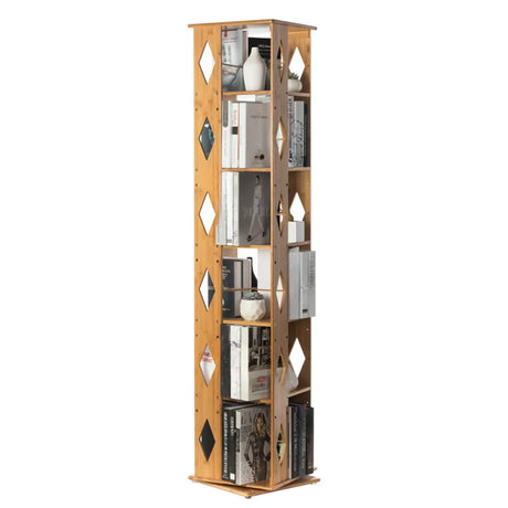 Stylish Rotating Square Wood Narrow Storage Bookcase Image - 2