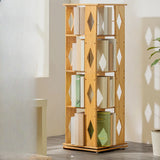 Stylish Rotating Square Wood Narrow Storage Bookcase Image - 7