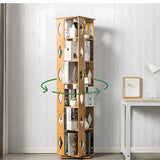 Stylish Rotating Square Wood Narrow Storage Bookcase Image - 8