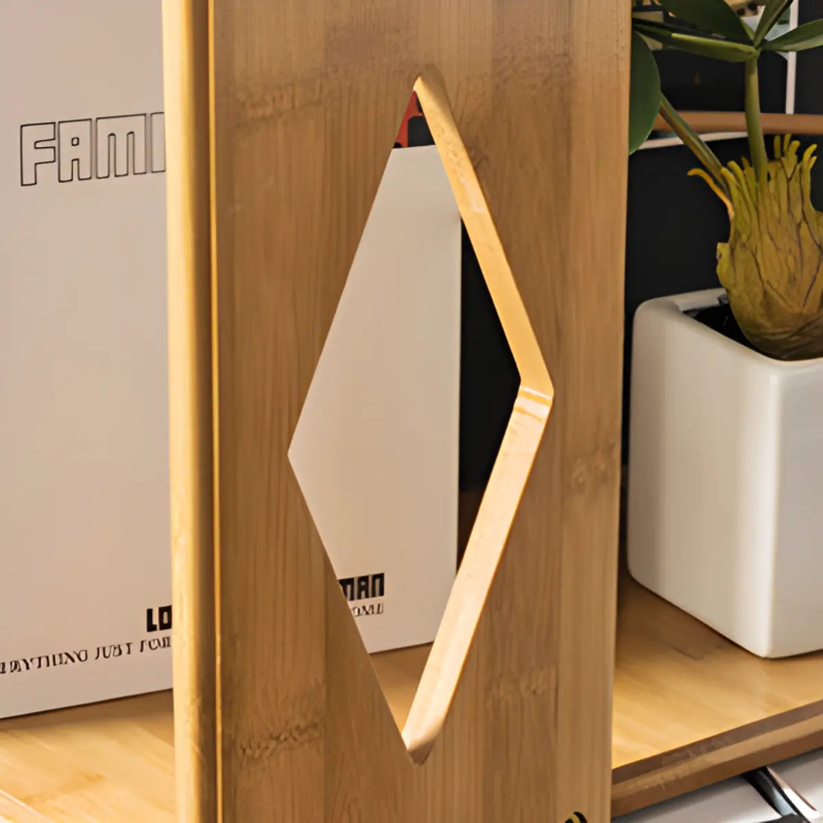 Stylish Rotating Square Wood Narrow Storage Bookcase Image - 9