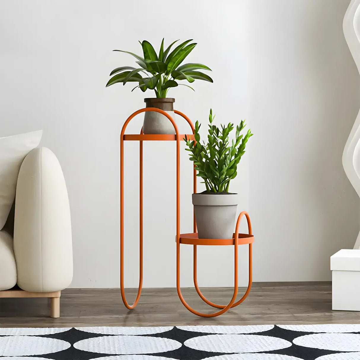 Stylish Round Metal 2 Tiers Black Sled Base Plant Stand Image - 9