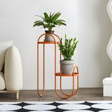 Stylish Round Metal 2 Tiers Black Sled Base Plant Stand Image - 9