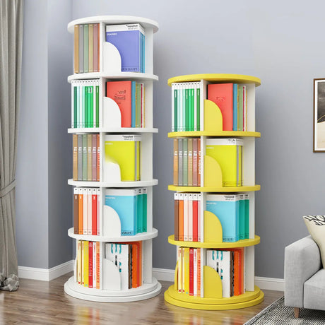 Stylish Round Revolver Tower Wooden Storage Bookcase Image - 1