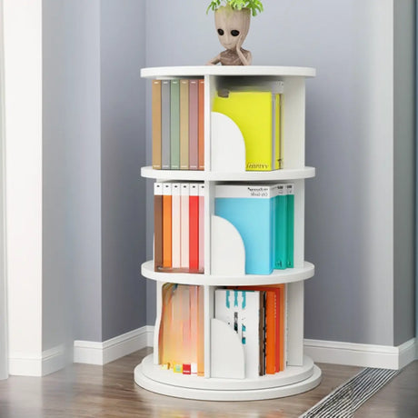 Stylish Round Revolver Tower Wooden Storage Bookcase Image - 2
