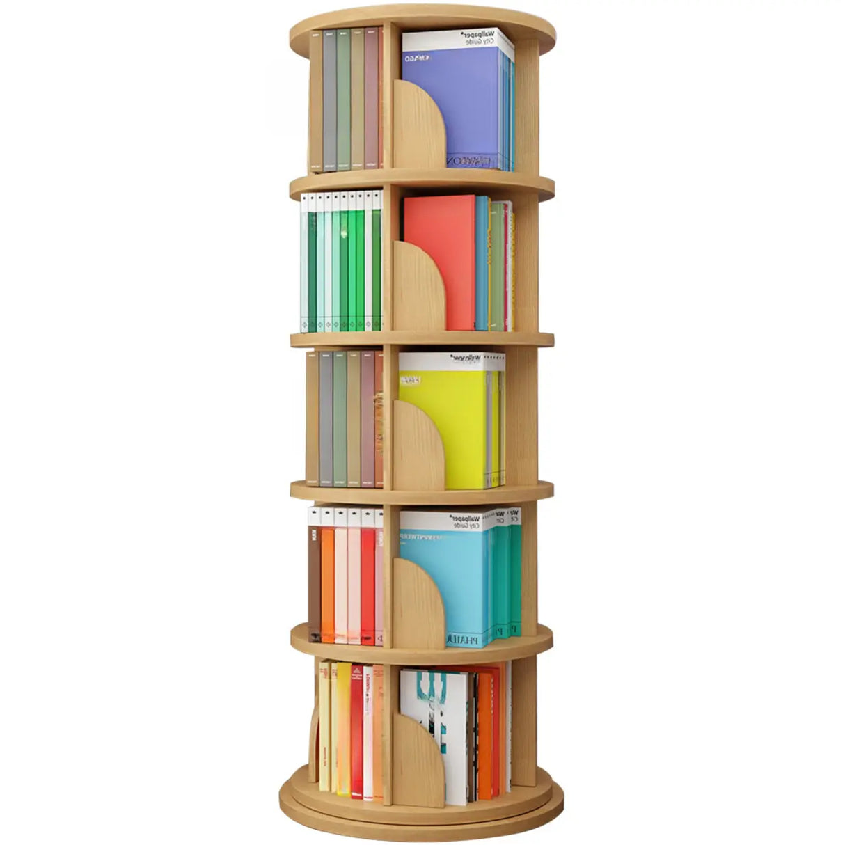 Stylish Round Revolver Tower Wooden Storage Bookcase Image - 22