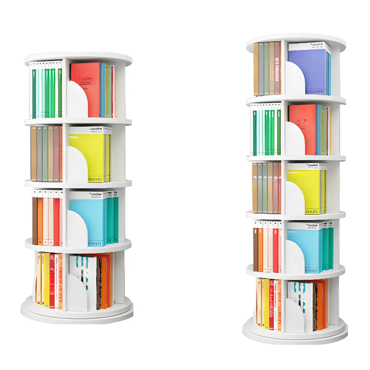 Stylish Round Revolver Tower Wooden Storage Bookcase Image - 25