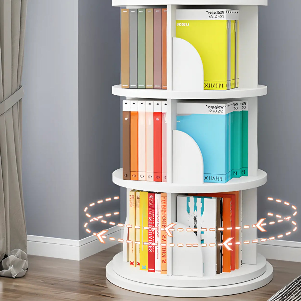 Stylish Round Revolver Tower Wooden Storage Bookcase Image - 26