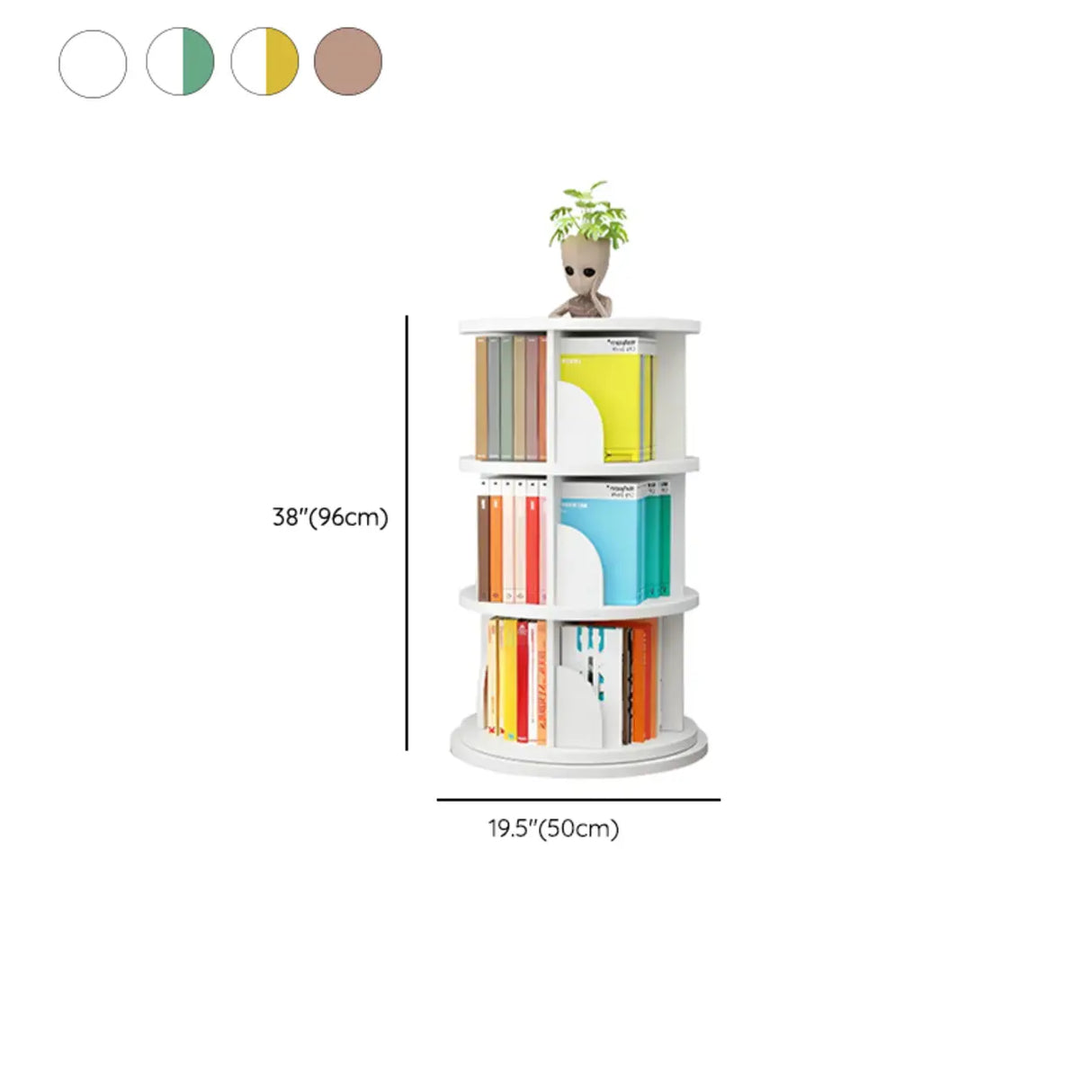 Stylish Round Revolver Tower Wooden Storage Bookcase Image - 30