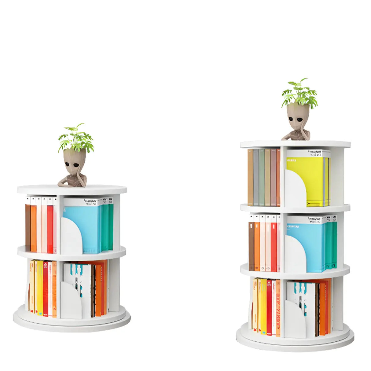 Stylish Round Revolver Tower Wooden Storage Bookcase Image - 5