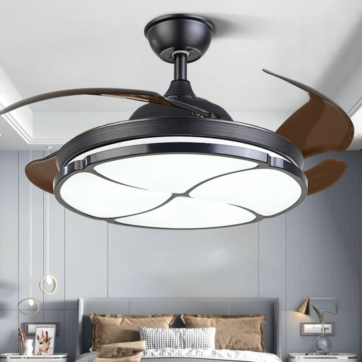 Stylish Round Transparent 4 Blade Ceiling Fan Light Image - 4