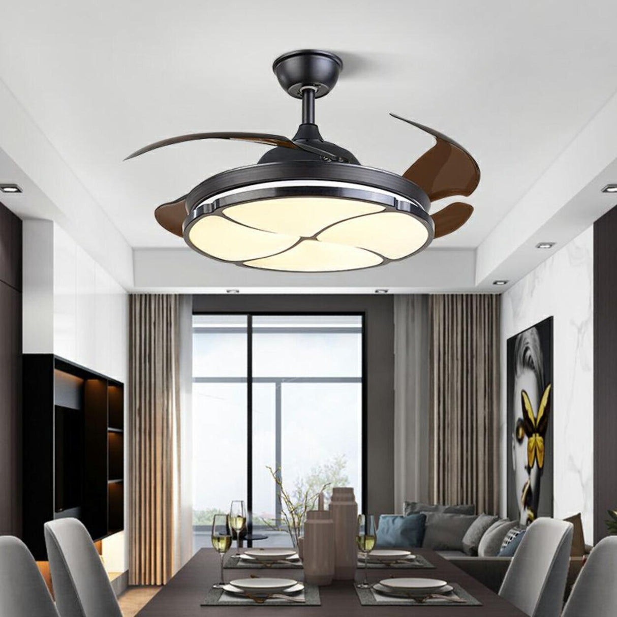 Stylish Round Transparent 4 Blade Ceiling Fan Light Image - 6