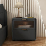 Stylish Rounded Wood White Leather Drawer Storage Nightstand Image - 14