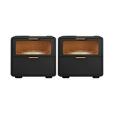 Stylish Rounded Wood White Leather Drawer Storage Nightstand Image - 22