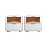 Stylish Rounded Wood White Leather Drawer Storage Nightstand Image - 23