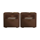 Stylish Rounded Wood White Leather Drawer Storage Nightstand Image - 27