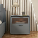Stylish Rounded Wood White Leather Drawer Storage Nightstand Image - 2