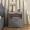 Stylish Rounded Wood White Leather Drawer Storage Nightstand Image - 2