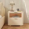 Stylish Rounded Wood White Leather Drawer Storage Nightstand Image - 3