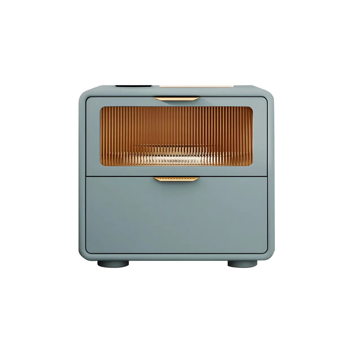 Stylish Rounded Wood White Leather Drawer Storage Nightstand Image - 9