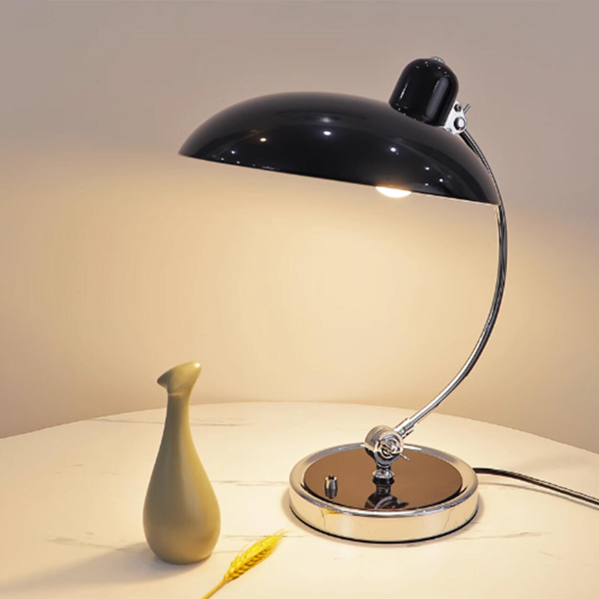 Stylish Silver Metal Curved Arm Bowl-Shaped Table Lamp Image - 10