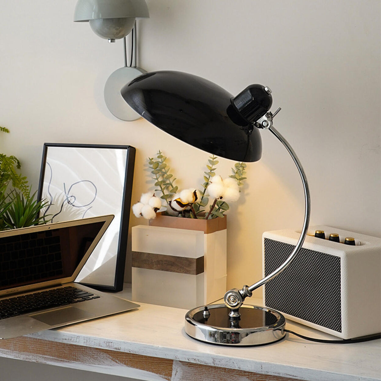 Stylish Silver Metal Curved Arm Bowl-Shaped Table Lamp Image - 14