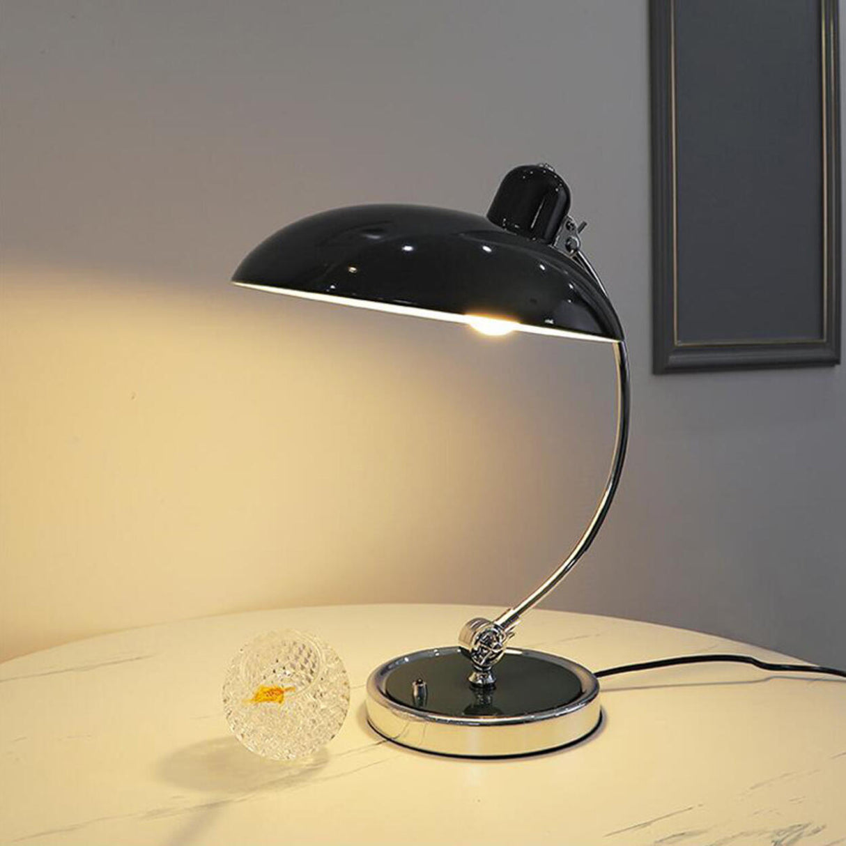Stylish Silver Metal Curved Arm Bowl-Shaped Table Lamp Image - 4