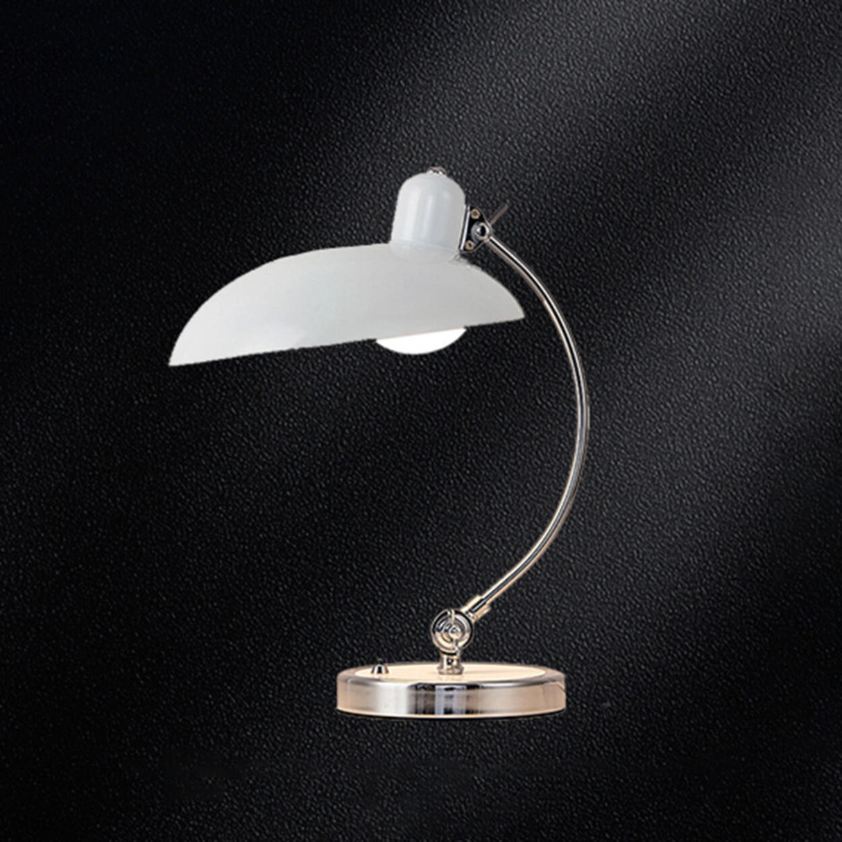 Stylish Silver Metal Curved Arm Bowl-Shaped Table Lamp Image - 7