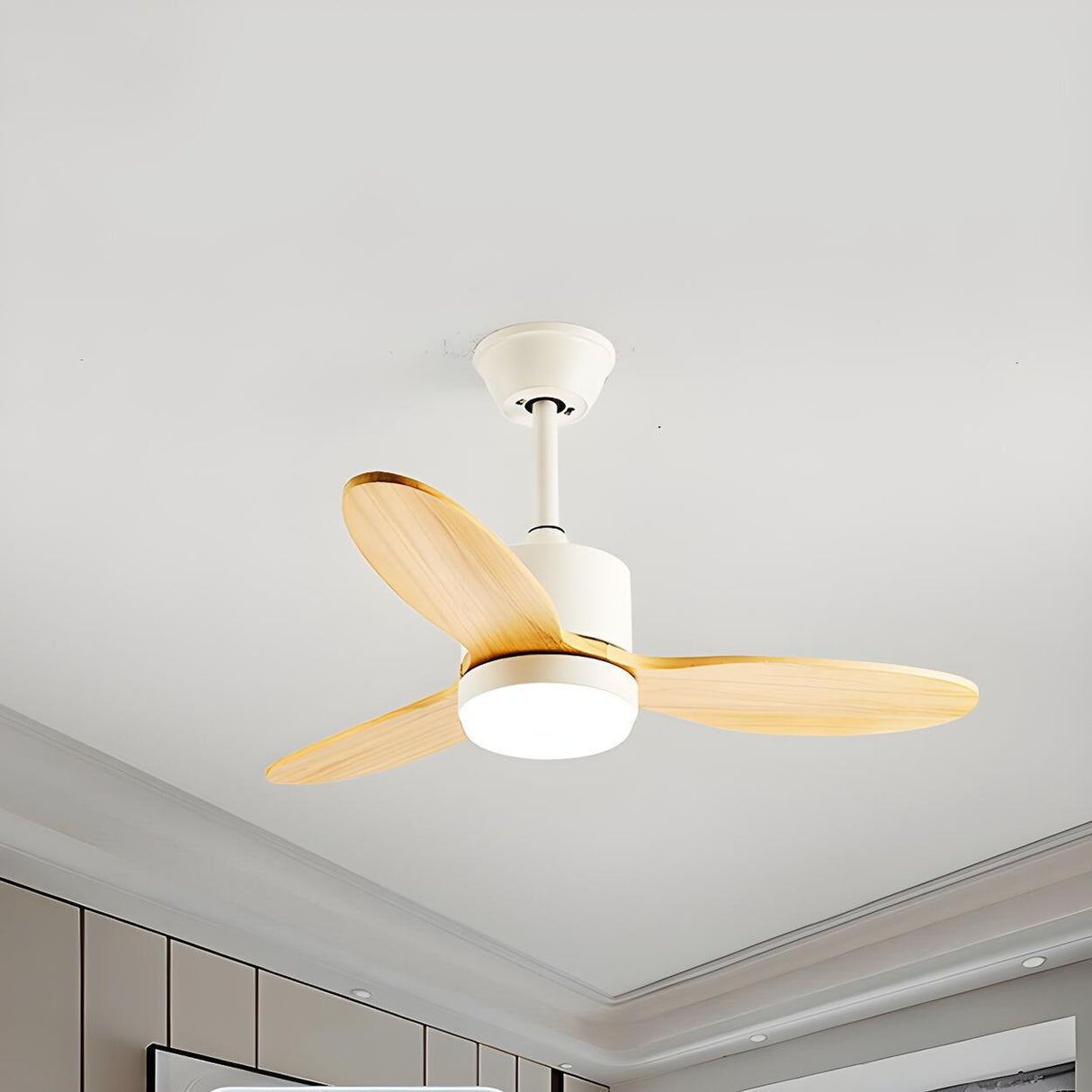 Stylish Solid Wood 3-Blade LED Ceiling Fan with Light Image - 17