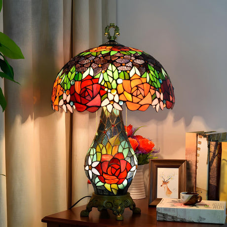Stylish Tiffany Stained Glass Rose Pattern Table Lamp Image - 2