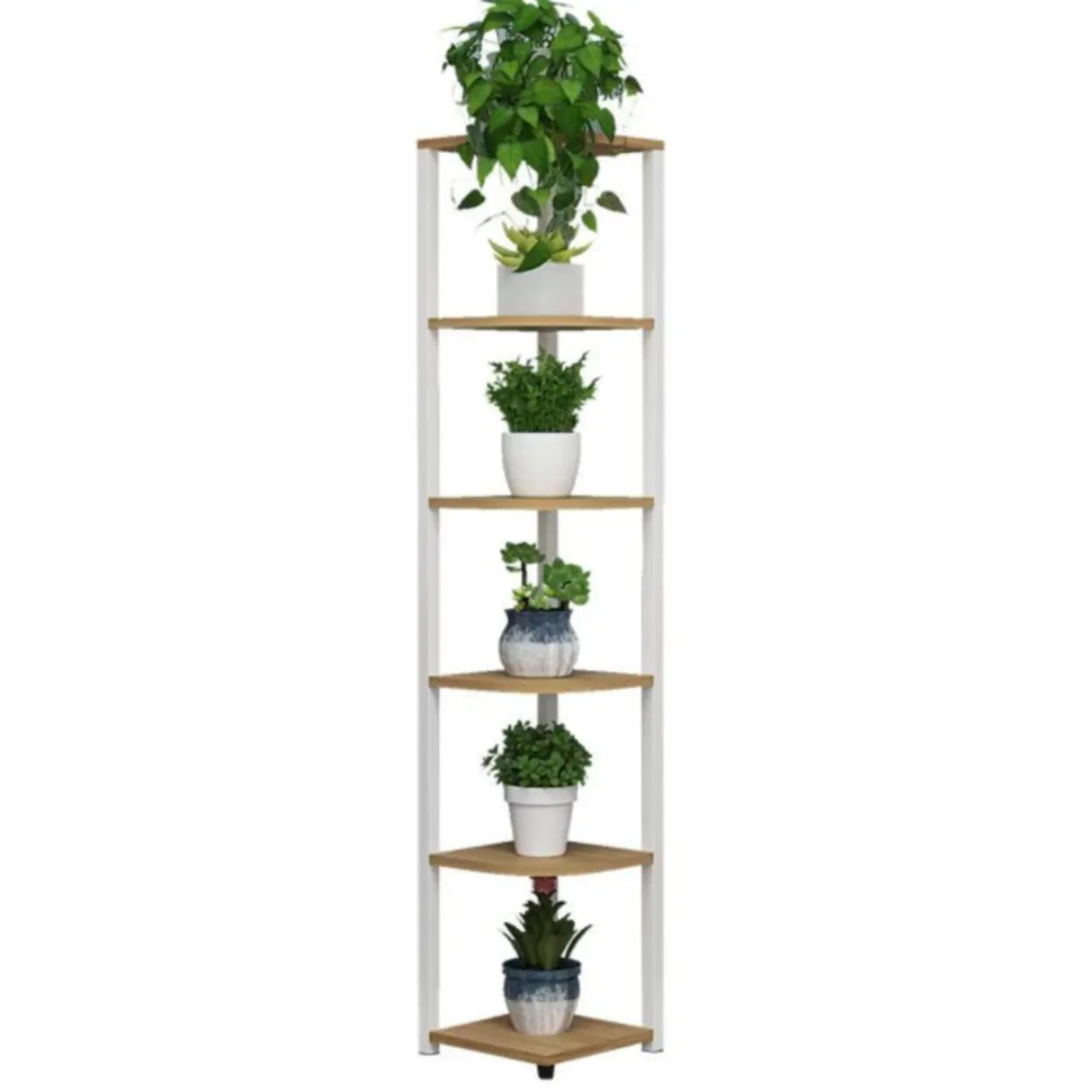 Stylish Triangular 5-Tier Wood Corner Plant Stand White Image - 12