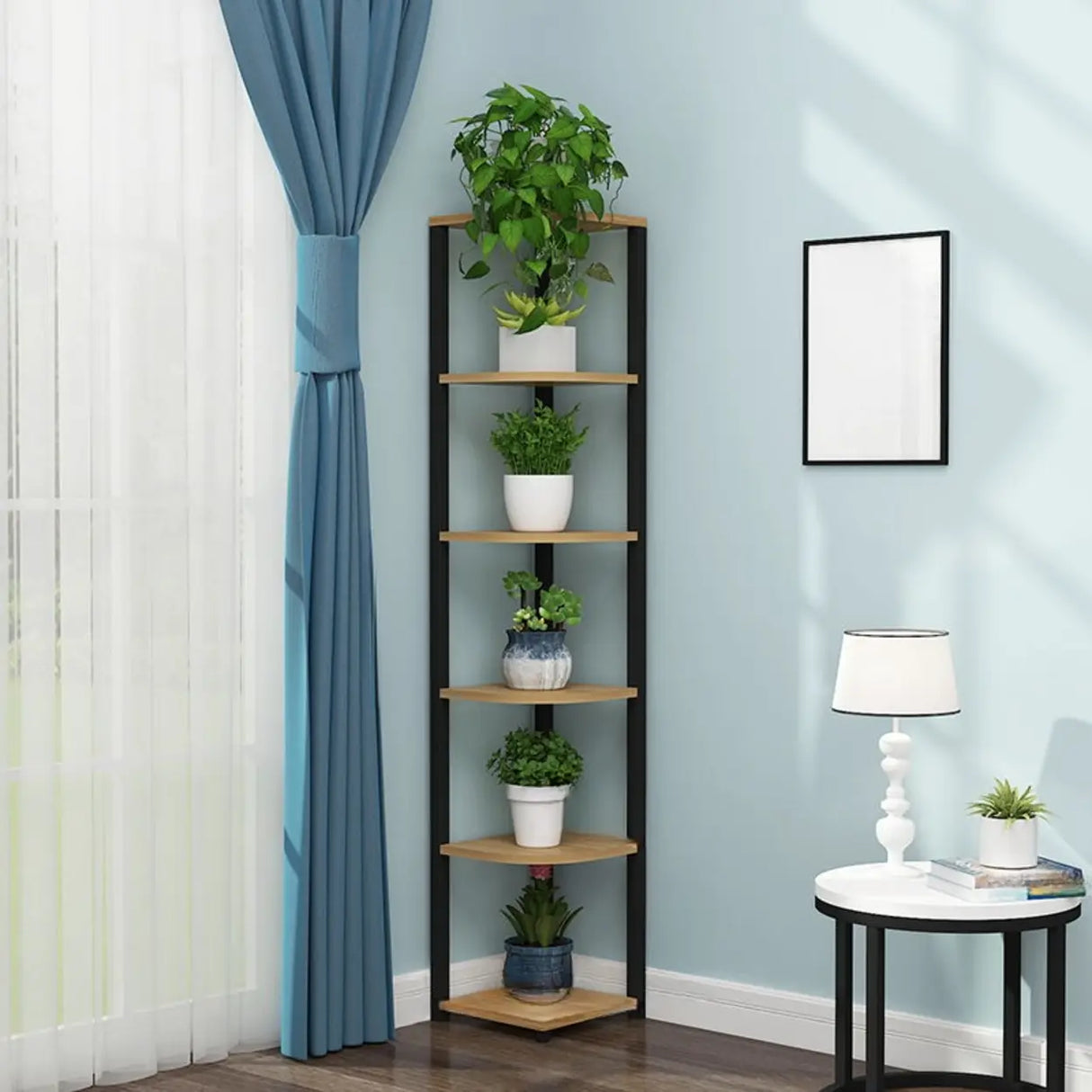 Stylish Triangular 5-Tier Wood Corner Plant Stand White Image - 17