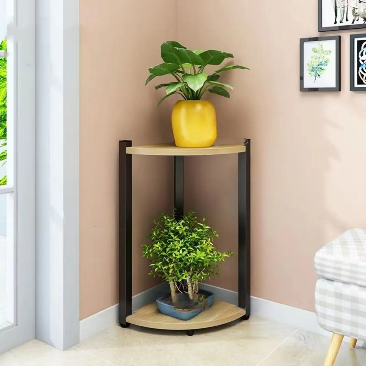 Stylish Triangular 5-Tier Wood Corner Plant Stand White Image - 21