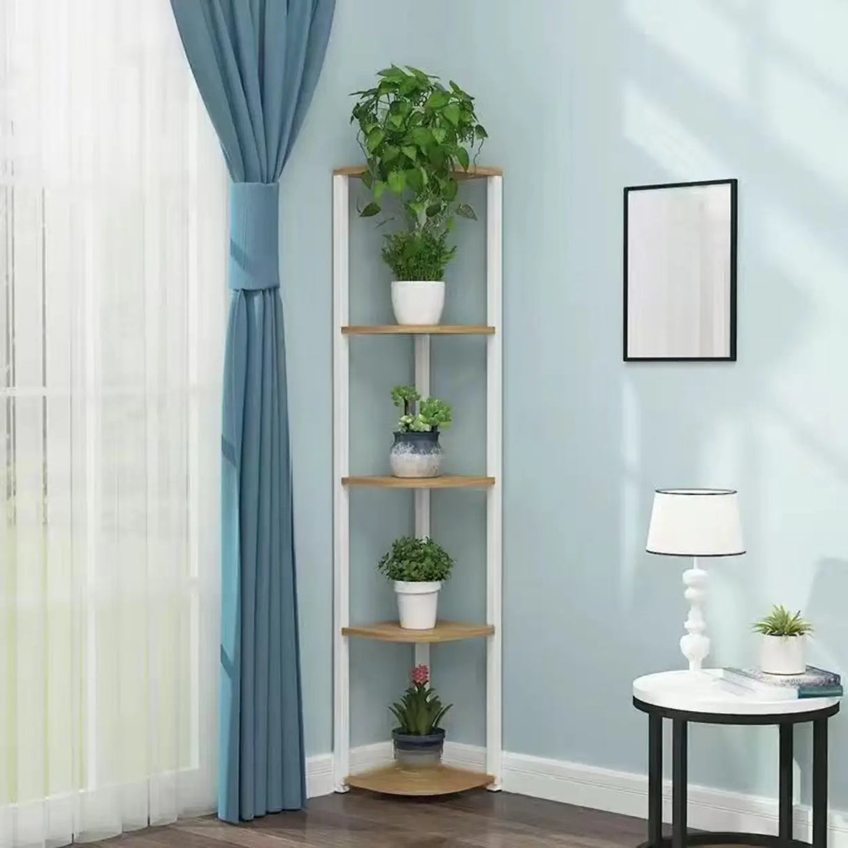 Stylish Triangular 5-Tier Wood Corner Plant Stand White Image - 23